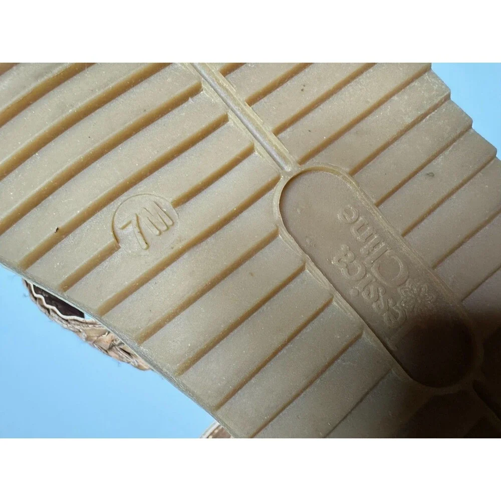 Jessica Cline Size 7M Brooke Wedge Sandals Tan Braided Strappy Crisscross Ankle